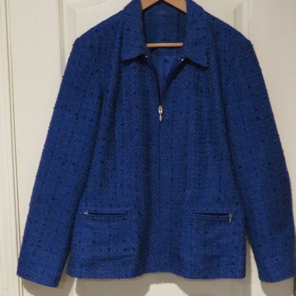 Coldwater Creek Women's Royal Blue and Black Tweed Jacket Size 14